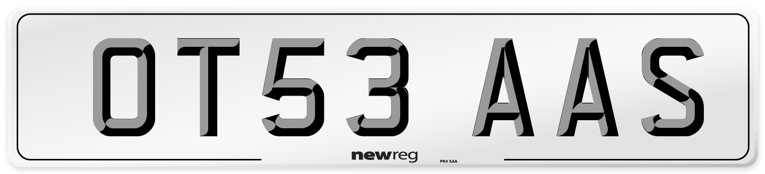 OT53 AAS Number Plate from New Reg